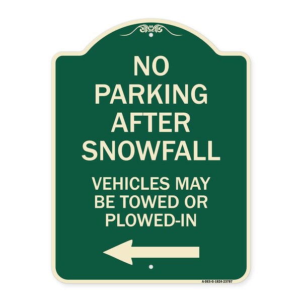Signmission No Parking After Snowfall Vehicles May Be Towed or Plowed-In with Left Arrow, A-DES-G-1824-23787 A-DES-G-1824-23787 - main